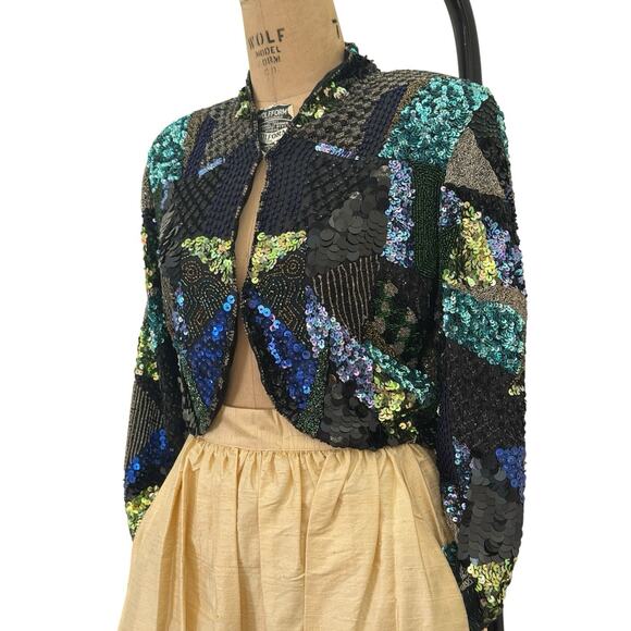Vtg Beaded Sequin Silk Top Crop Jacket‎ Bolero Profuse Layers Size S/M - Picture 4 of 9